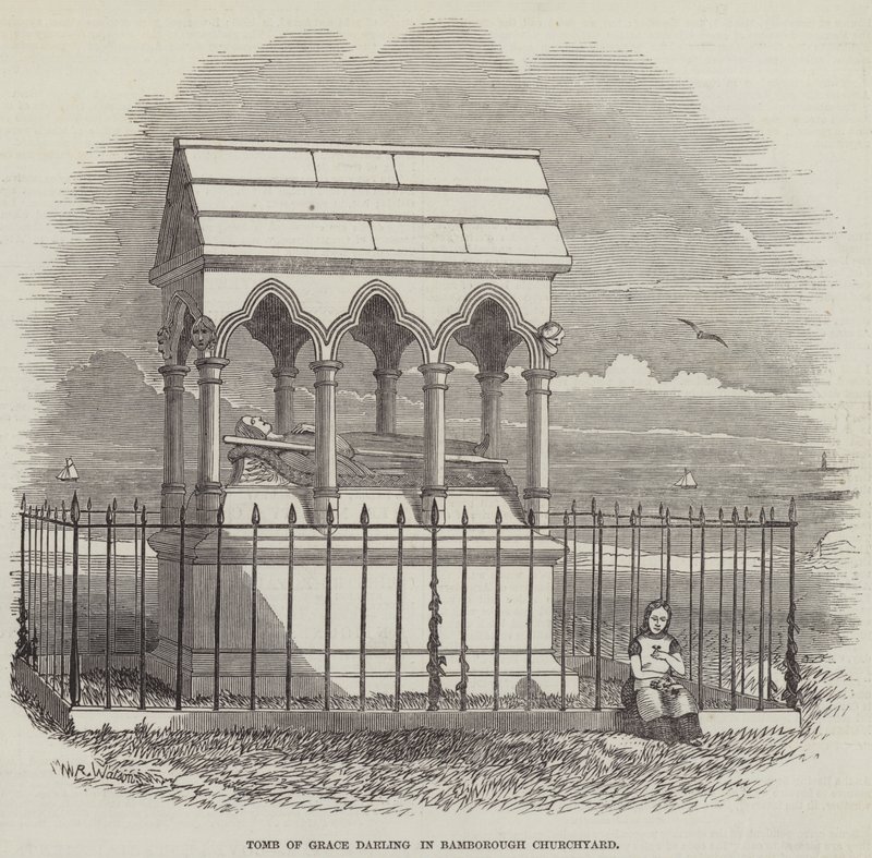 Túmulo de Grace Darling no adro da igreja de Bamborough (gravura) de English School
