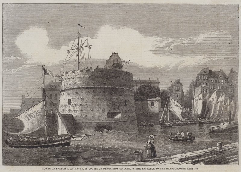 Torre de Francisco I no Havre, em Curso de Demolição para melhorar a Entrada do Porto (gravura) de English School