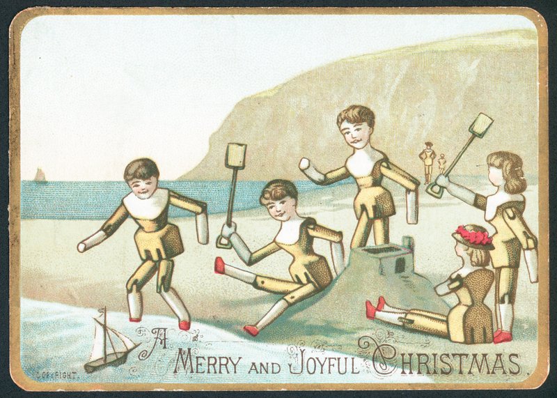 Brinquedos que jogam na praia, cartão de Natal de English School