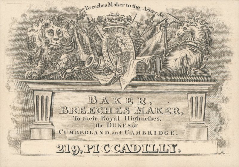 Cartão de comércio, Baker, fabricante de culatras de English School