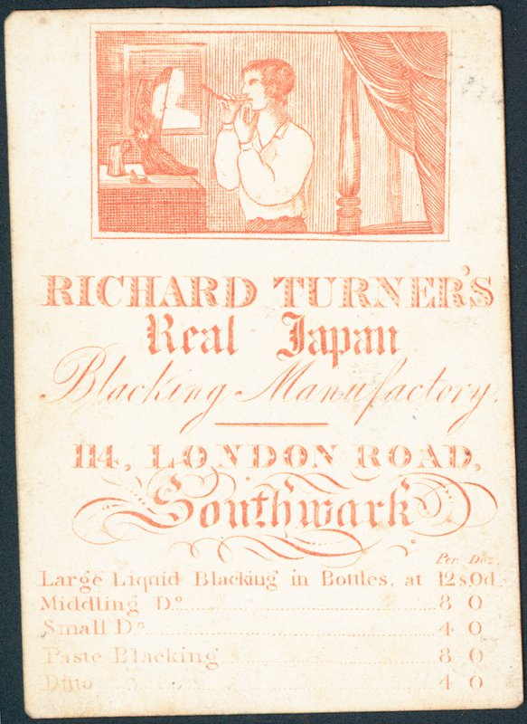 Cartão de comércio, Richard Turners Real Japão Blacking Manufactory de English School