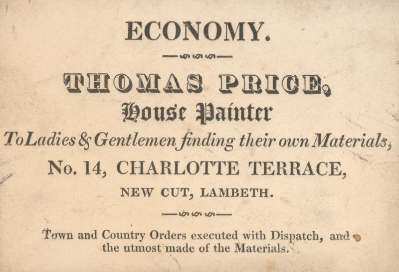 Cartão de comércio, Thomas Price de English School