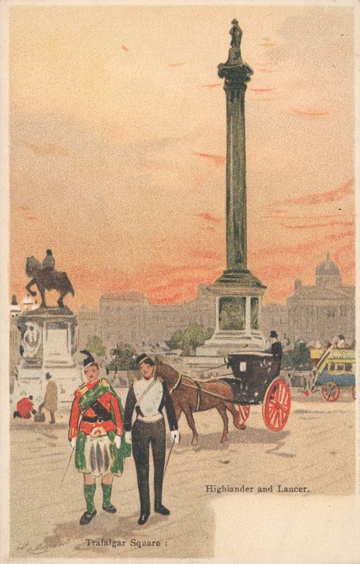 Trafalgar Square, Londres, Highlander e Lancer de English School