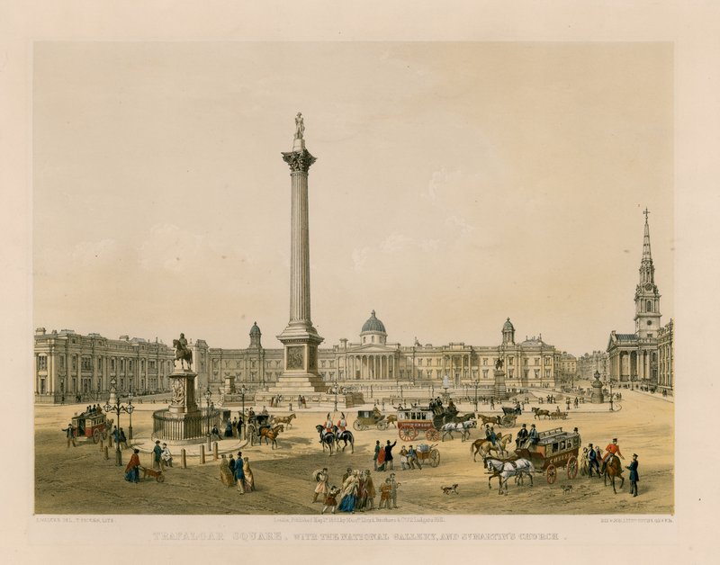 Trafalgar Square com a National Gallery e a Igreja St Martins de English School