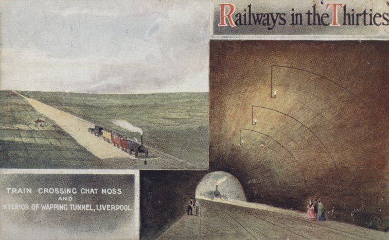 Trem atravessando Chat Moss e Interior do Túnel Wapping, Liverpool de English School