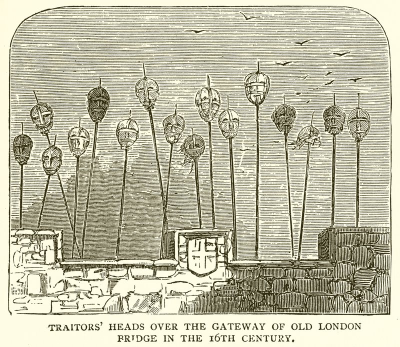 Traidores de cabeças sobre o gateway da antiga ponte de Londres no século XVI de English School