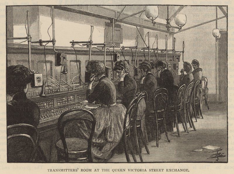 Sala de transmissores no Queen Victoria Street Exchange de English School