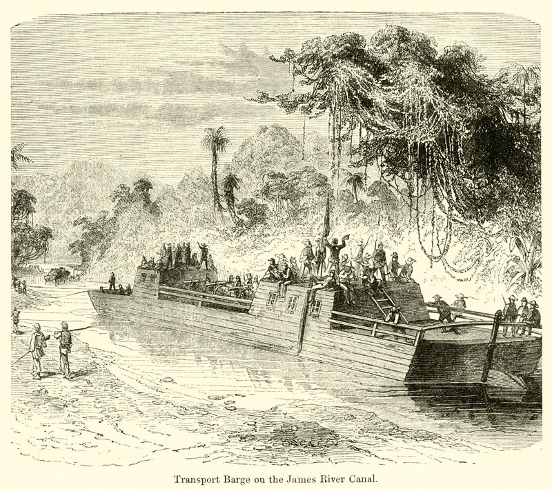 Barcaça de Transporte no Canal do Rio James (gravura) de English School