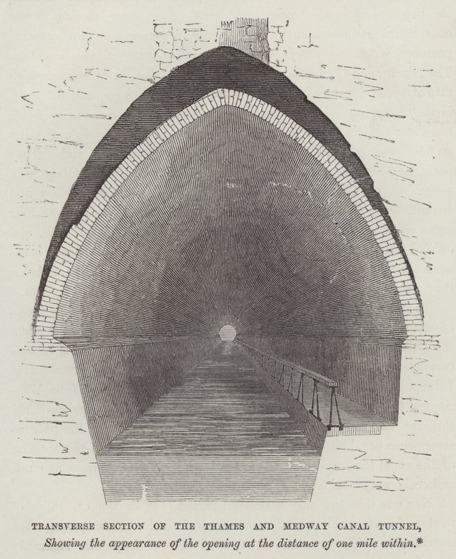 Secção transversal do Túnel do Canal do Tamisa e Medway (gravura) de English School