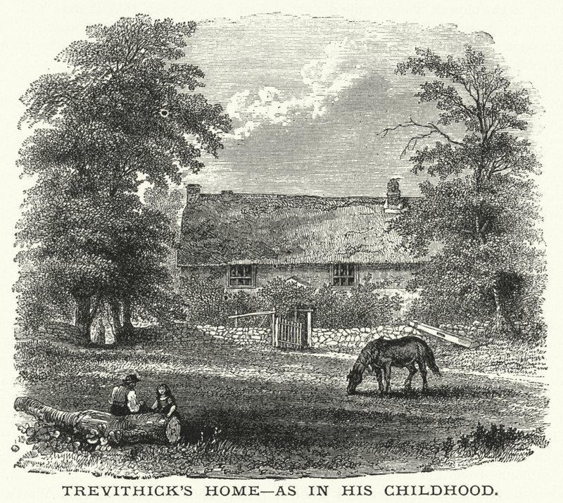 A casa de Trevithick, como no seu Salão de Infância (gravura) de English School