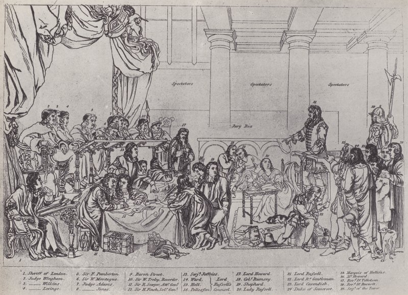 Julgamento de Lord William Russell (litho) de English School