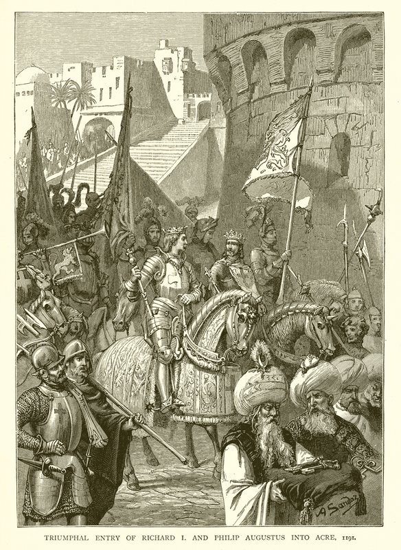 Entrada triunfal de Ricardo I e Filipe Augusto em Acre, 1191 de English School