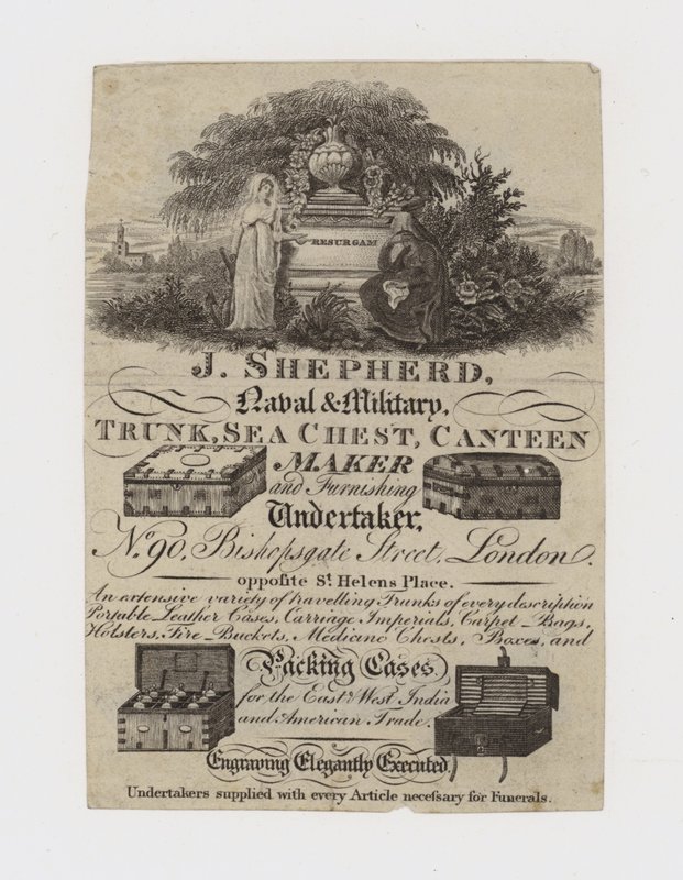 Trunk Maker, J Shepherd, cartão de comércio de English School