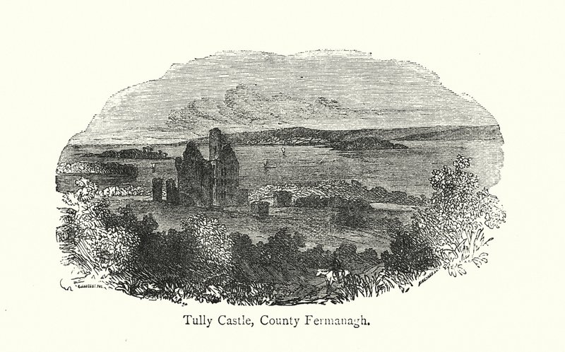 Castelo de Tully, Condado de Fermanagh (gravura) de English School