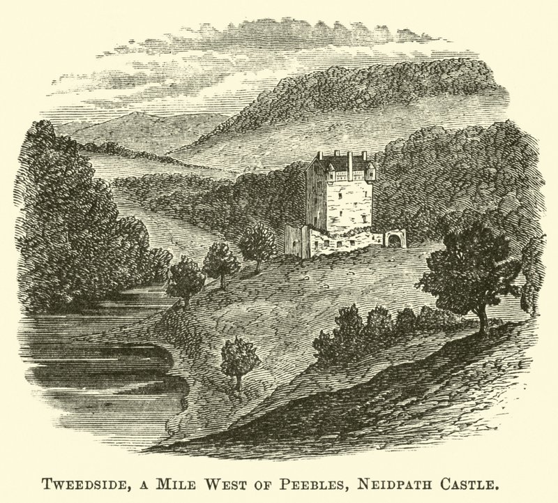 Tweedside, uma milha a oeste de Peebles, o Castelo de Neidpath de English School