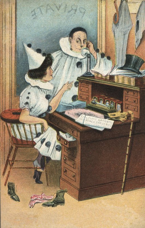 Dois palhaços em um escritório (cor litho) de English School