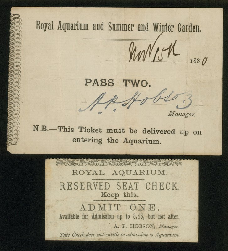 Dois ingressos para o Royal Aquarium de English School