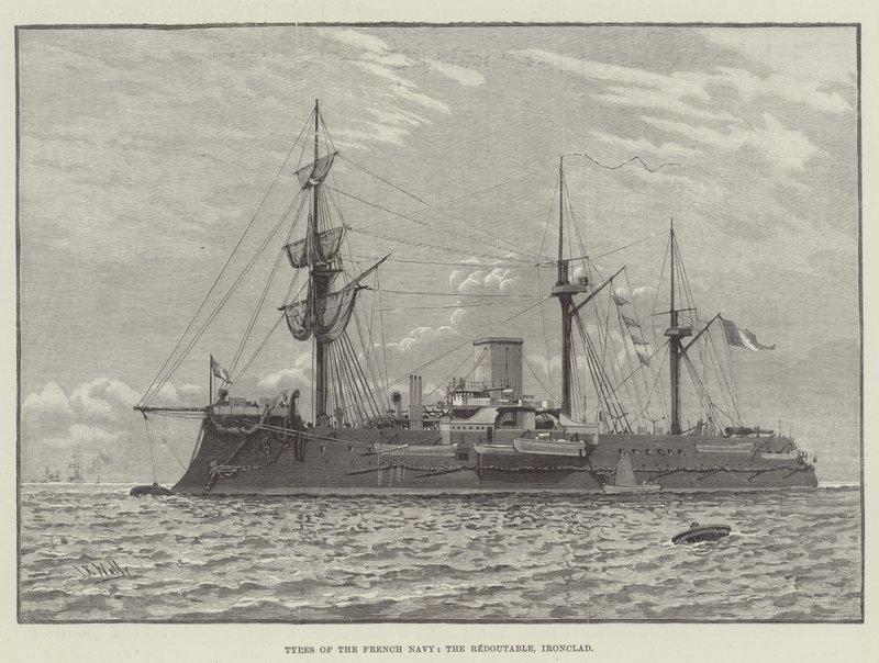Tipos da Marinha Francesa, o Redoutable, Ironclad (gravura) de English School
