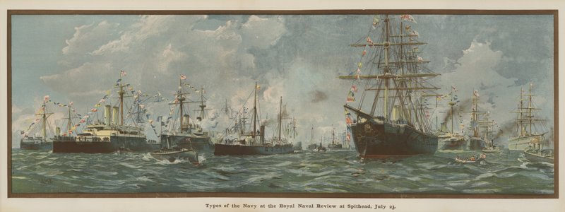 Tipos da Marinha no Royal Naval Review em Spithead, 23 de julho (cromolitografia) de English School