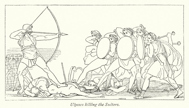 Ulisses matando os Suitors (litho) de English School