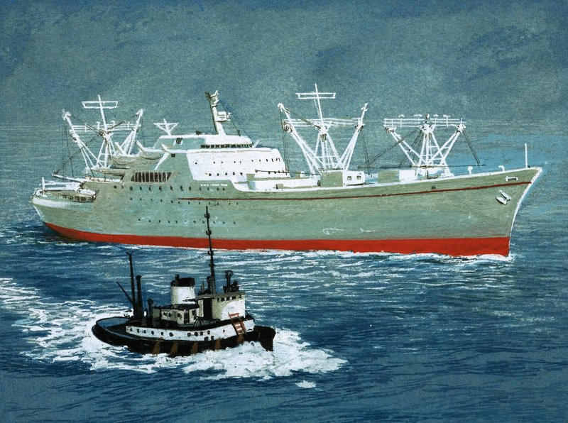 Barco não identificado e rebocador de English School