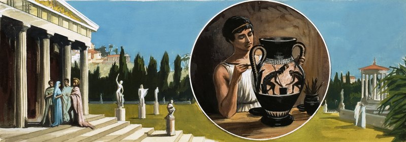 Montagem não-identificada sobre artefatos antigos de English School
