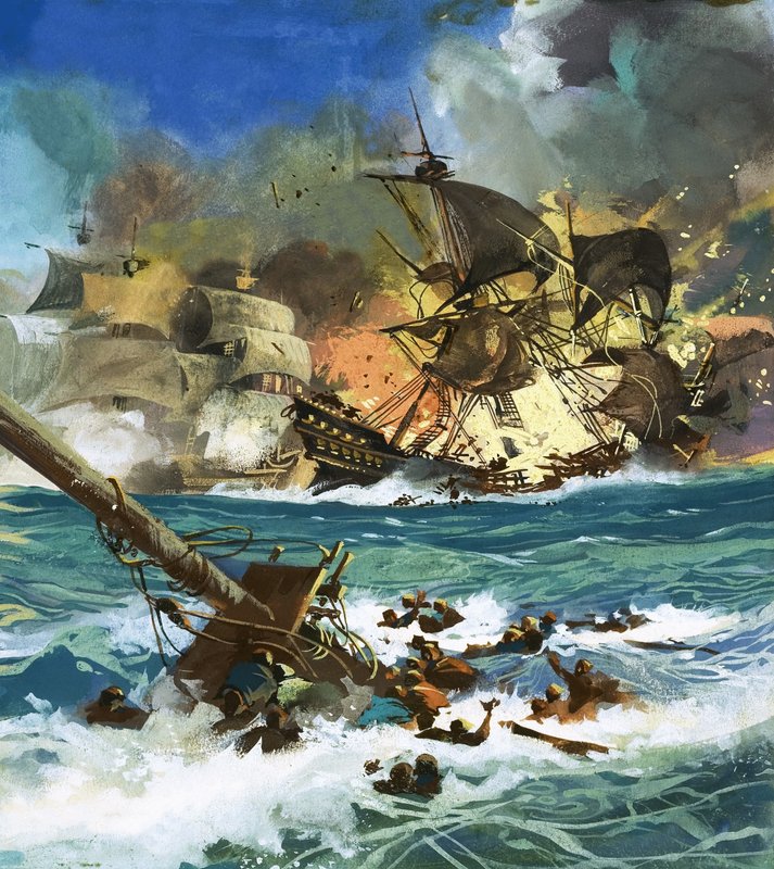 Navio à vela não identificado explodindo de English School