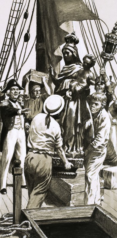 Cena de navio à vela não identificado de carga sendo carregada de English School