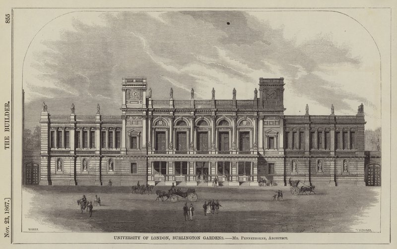 Universidade de Londres, Burlington Gardens, Sr. Pennethorne, Arquitecto (gravura) de English School