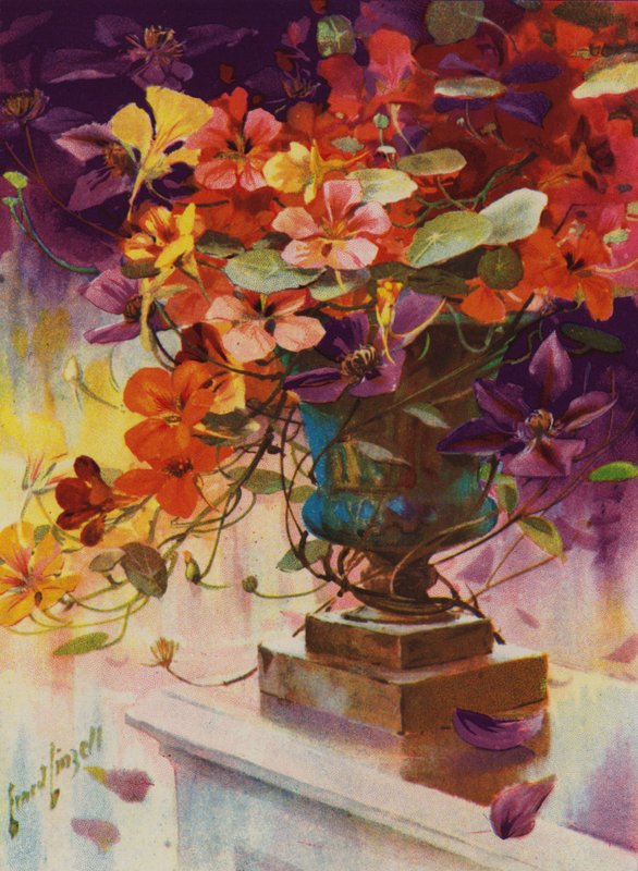 Urna cheia de flores (lito colorido) de English School