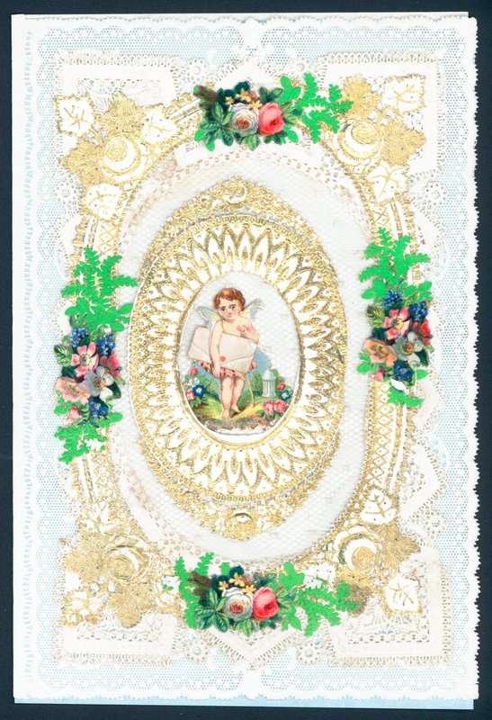 Cartão de dia dos namorados com Cupido segurando uma carta de English School