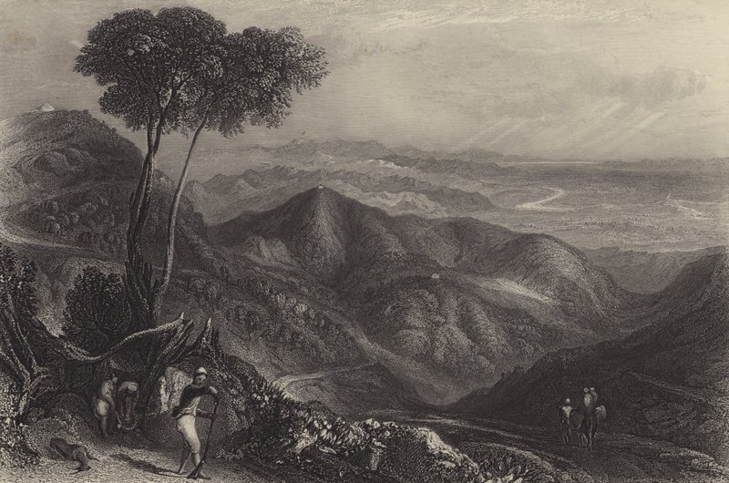 Vale do Doon, montanhas dos Himalaias (gravura) de English School