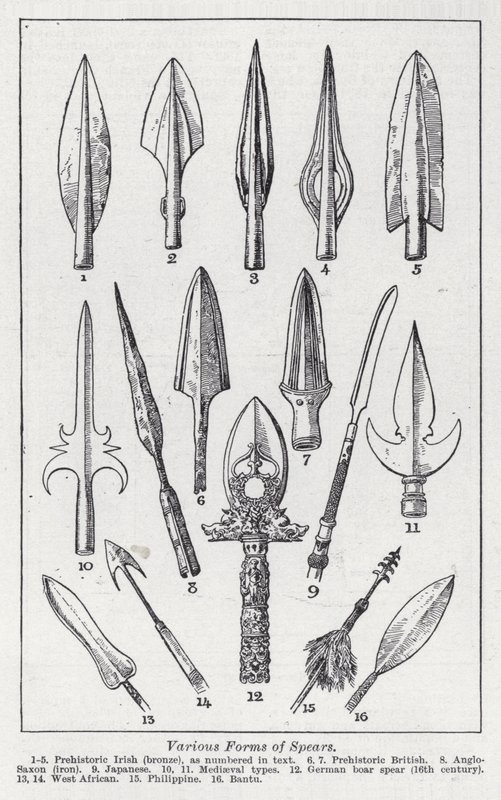 Várias formas de lanças (litho) de English School