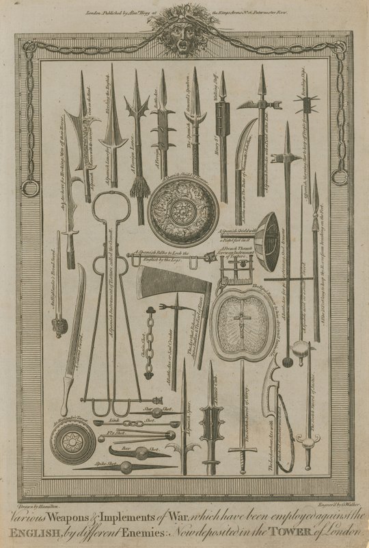 Várias armas e instrumentos de guerra de English School