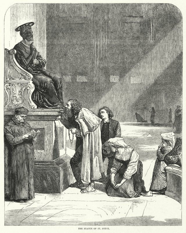 Vaticano, São Pedro, beijando os dedos dos pés da estátua de São Pedro (gravura) de English School