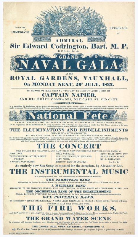 Jardins Vauxhall, Grande Gala Naval, Almirante Sir Edward Codrington de English School