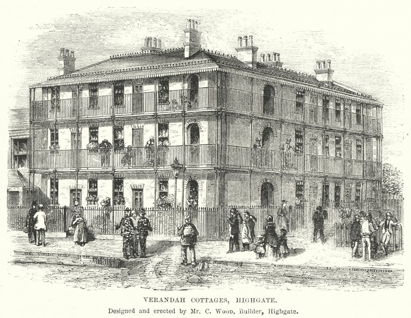 Verandah Cottages, Highgate (gravura) de English School