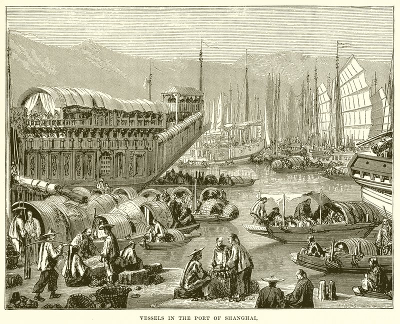 Navios no porto de Xangai de English School