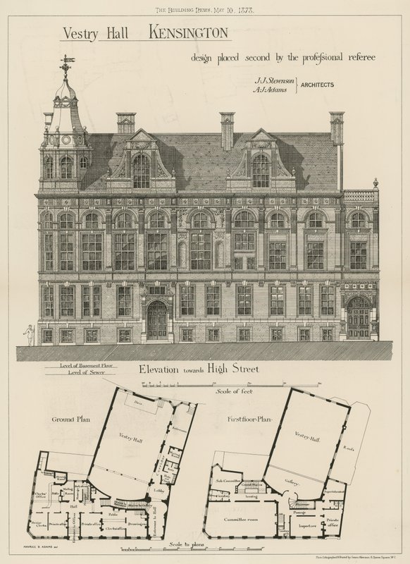 Vestry Hall, Kensington, design colocado em segundo lugar pelo árbitro profissional de English School