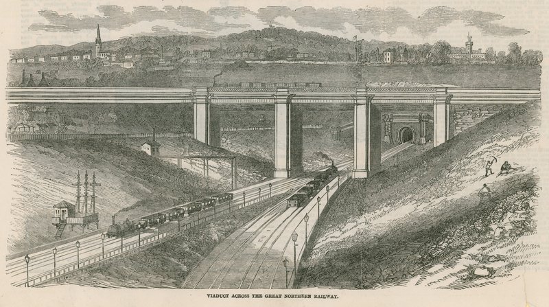 Viaduto através da Great Northern Railway, Londres de English School