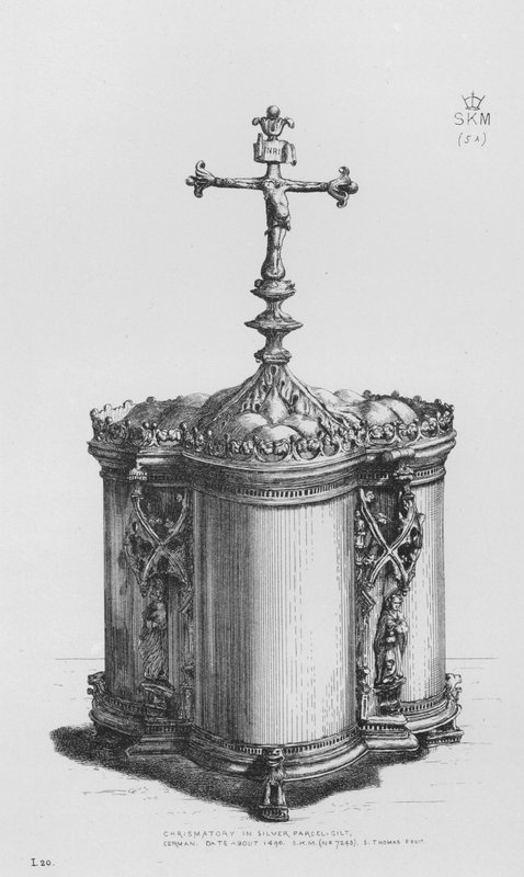 Victoria And Albert Museum: Crismata em prata dourada, alemão, data cerca de 1490 (gravura) de English School