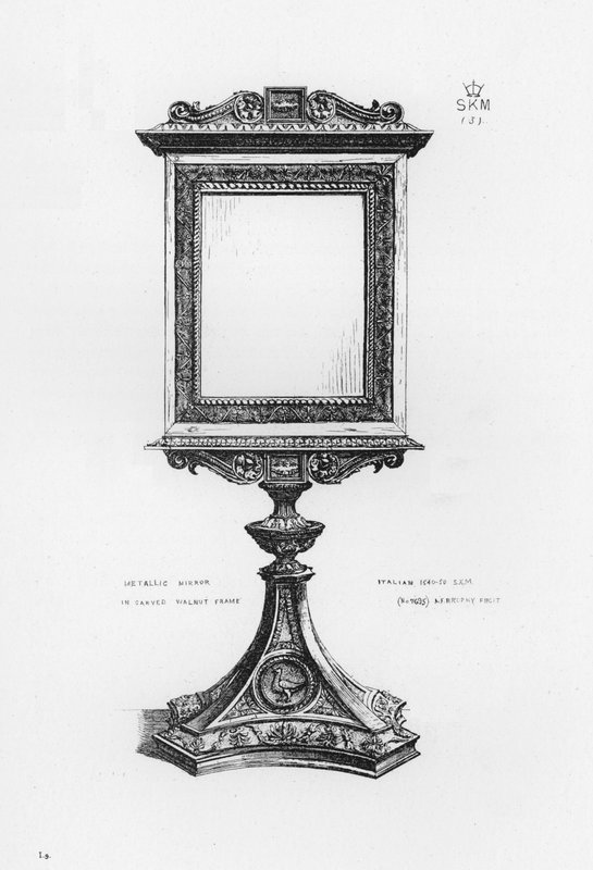 Victoria And Albert Museum: Espelho metálico em moldura de nogueira esculpida, italiano de English School