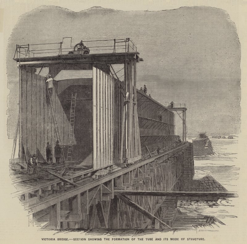 Ponte Victoria, secção mostrando a formação do tubo e o seu modo de estrutura (gravura) de English School