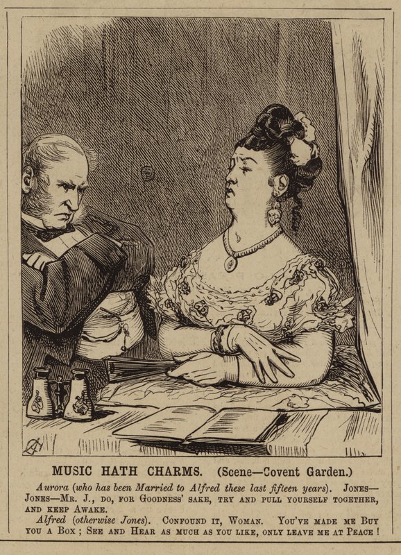 Casal vitoriano no Covent Garden Opera House, Londres (gravura) de English School