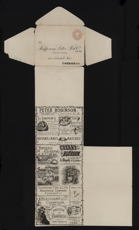Papel de carta vitoriano da Halfpenny Letter Post Company, Leadenhall Street, Londres (litho) de English School