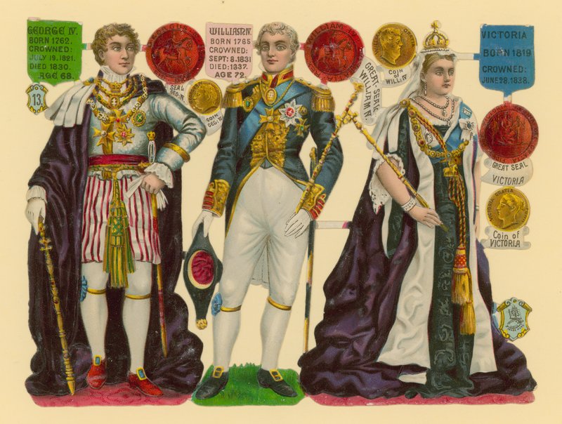 Sucata vitoriana: rei Jorge IV, rei Guilherme IV, rainha Vitória de English School