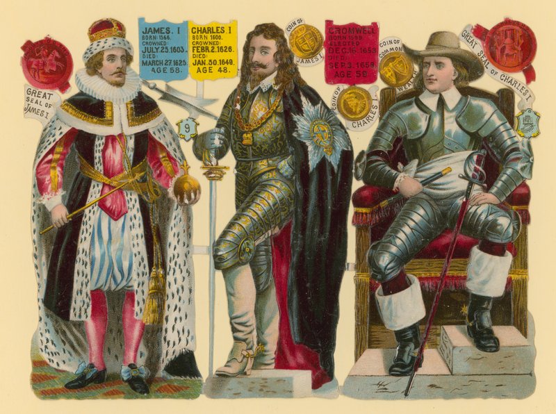 Sucata vitoriana: rei James I, rei Charles I, Oliver Cromwell de English School