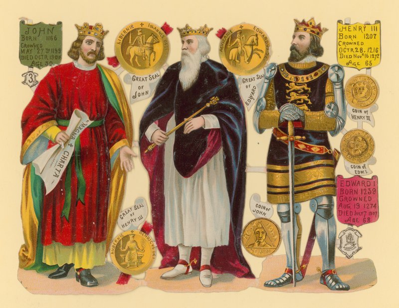 Sucata vitoriana: rei João, rei Eduardo I, rei Henrique III de English School