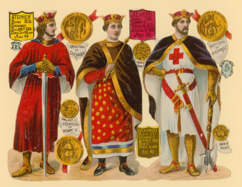 Sucata vitoriana: rei Estêvão, rei Henrique II, rei Ricardo I de English School