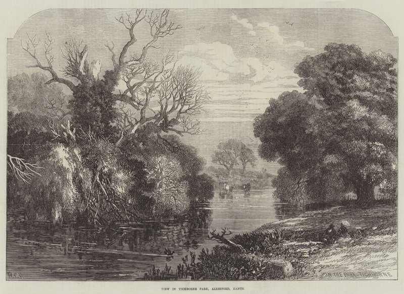 Vista em Tichborne Park, Alresford, Hants (gravura) de English School